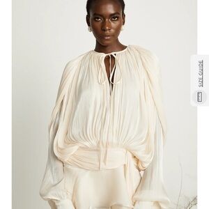 Cream Mini Dress with Pleated Bib Collar and Tie Front